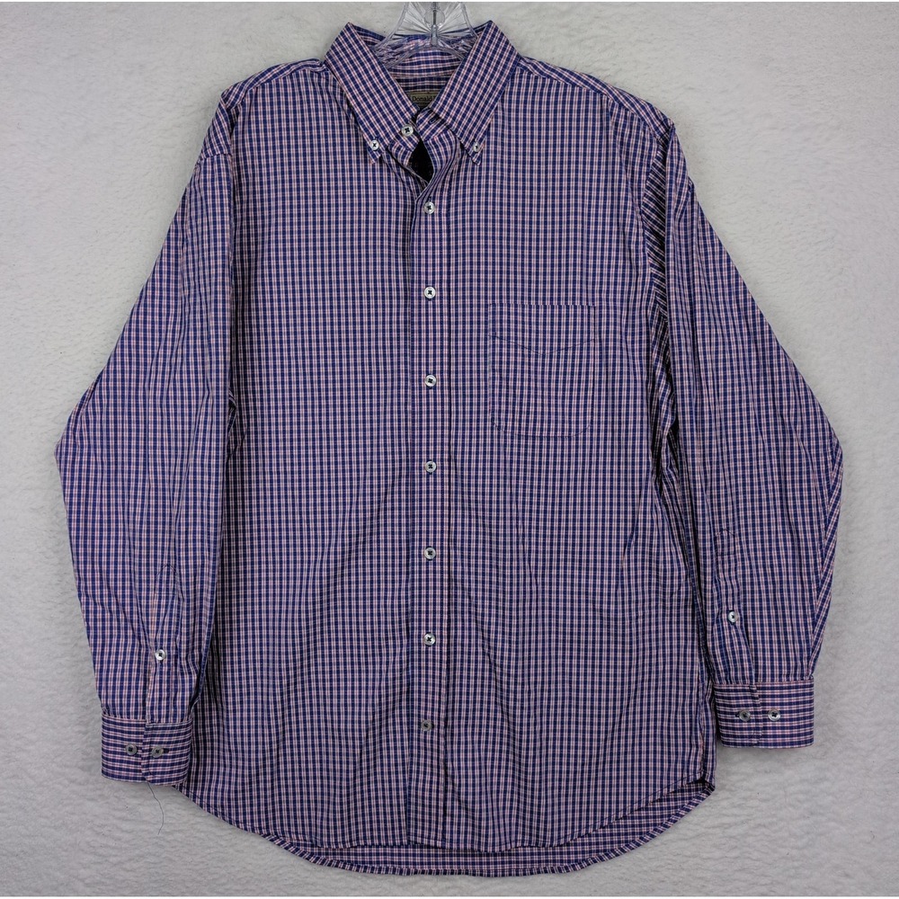 Donald Ross Sportswear Button Down Shirt Men's Medium LS Nylon Blue Plaid